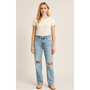 Zara Women's Jeans Distressed Denim Rips 5 Pockets Blue Size 6 Y2K Cabincore